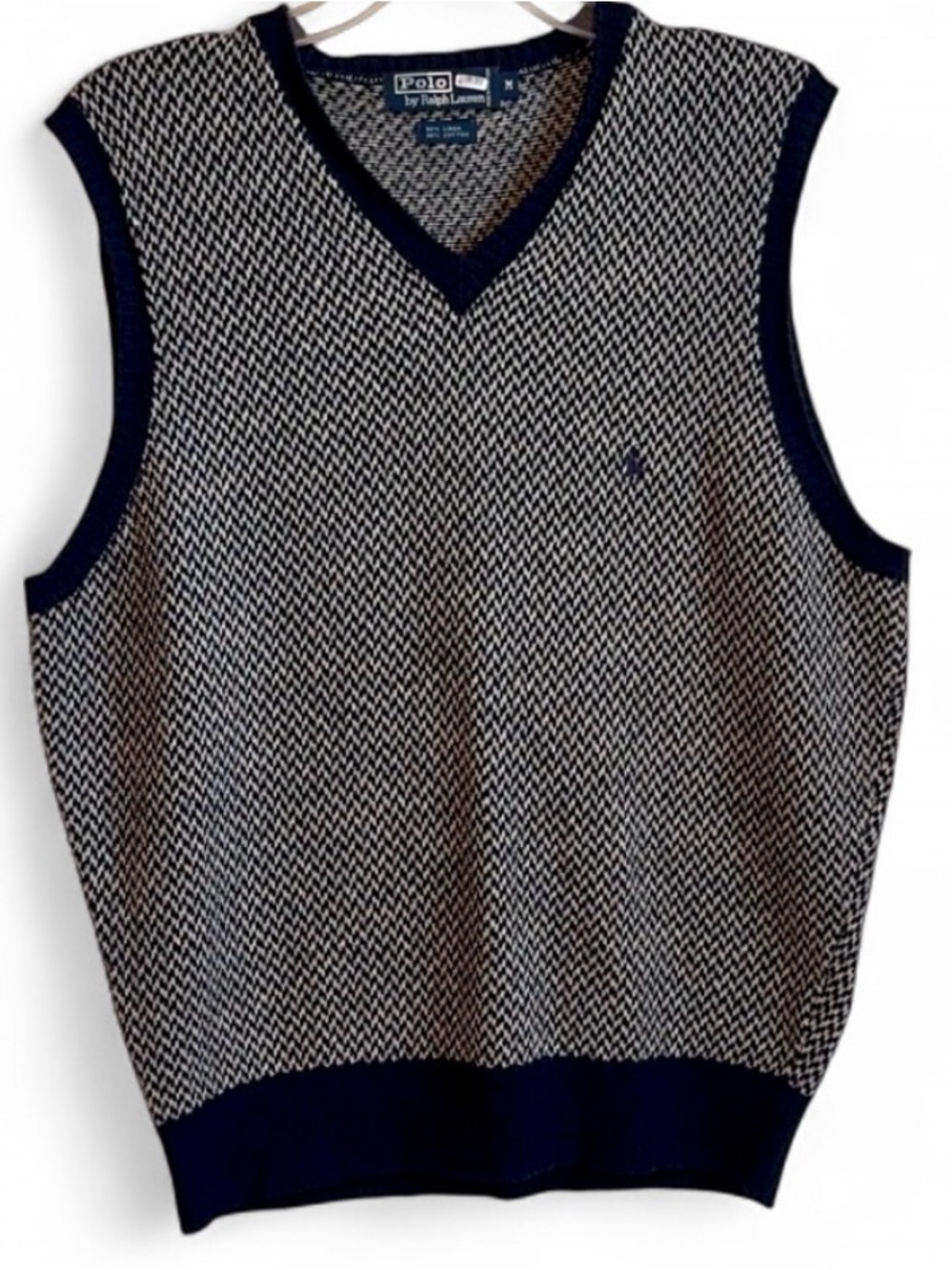 VTG Polo by Ralph Lauren Navy and White Knit V-Neck Sweater Vest